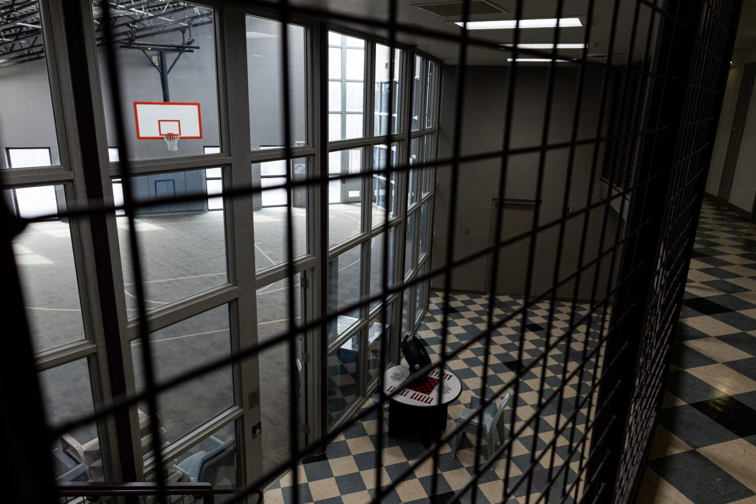 The commons area of Mary Dickerson Juvenile Justice Center stands outside rows of cells, Feb. 24, 2...