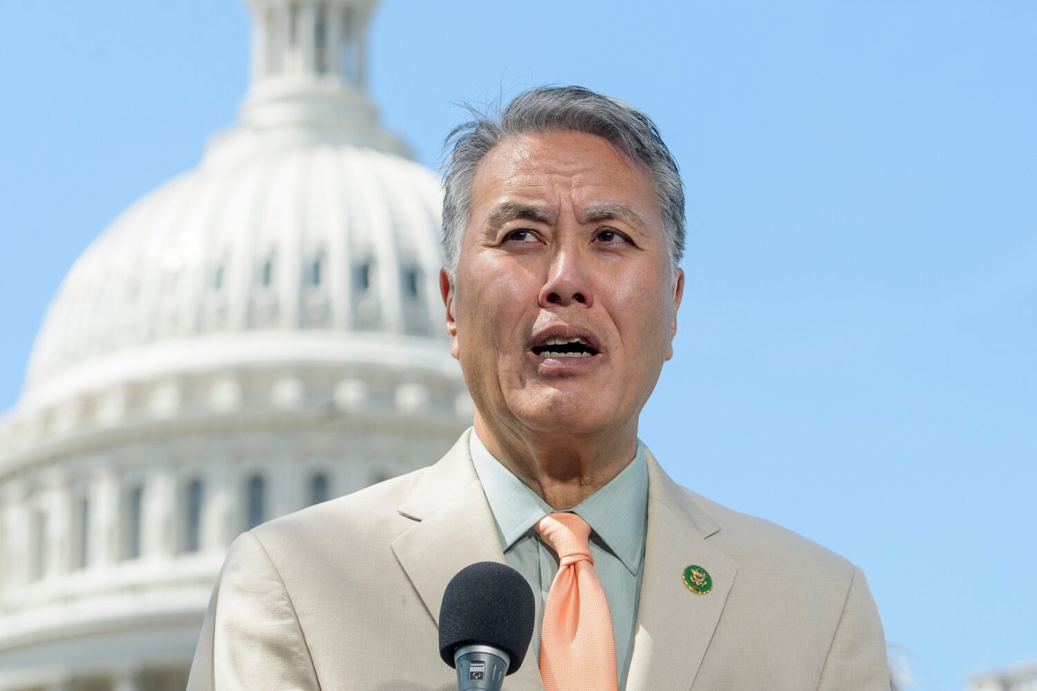 FILE - Rep. Mark Takano, D-Calif., speaks during a news conference on the Equality Act at the Capit...