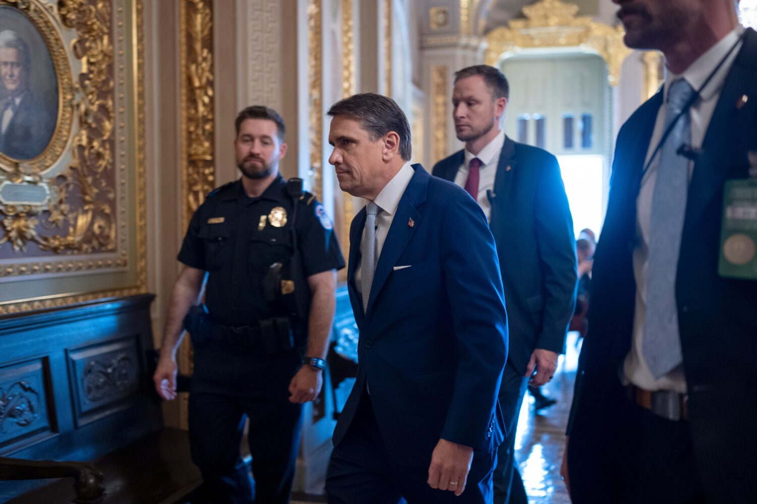 Acting Attorney General Todd Blanche arrives for a closed-door meeting with Republican senators who...