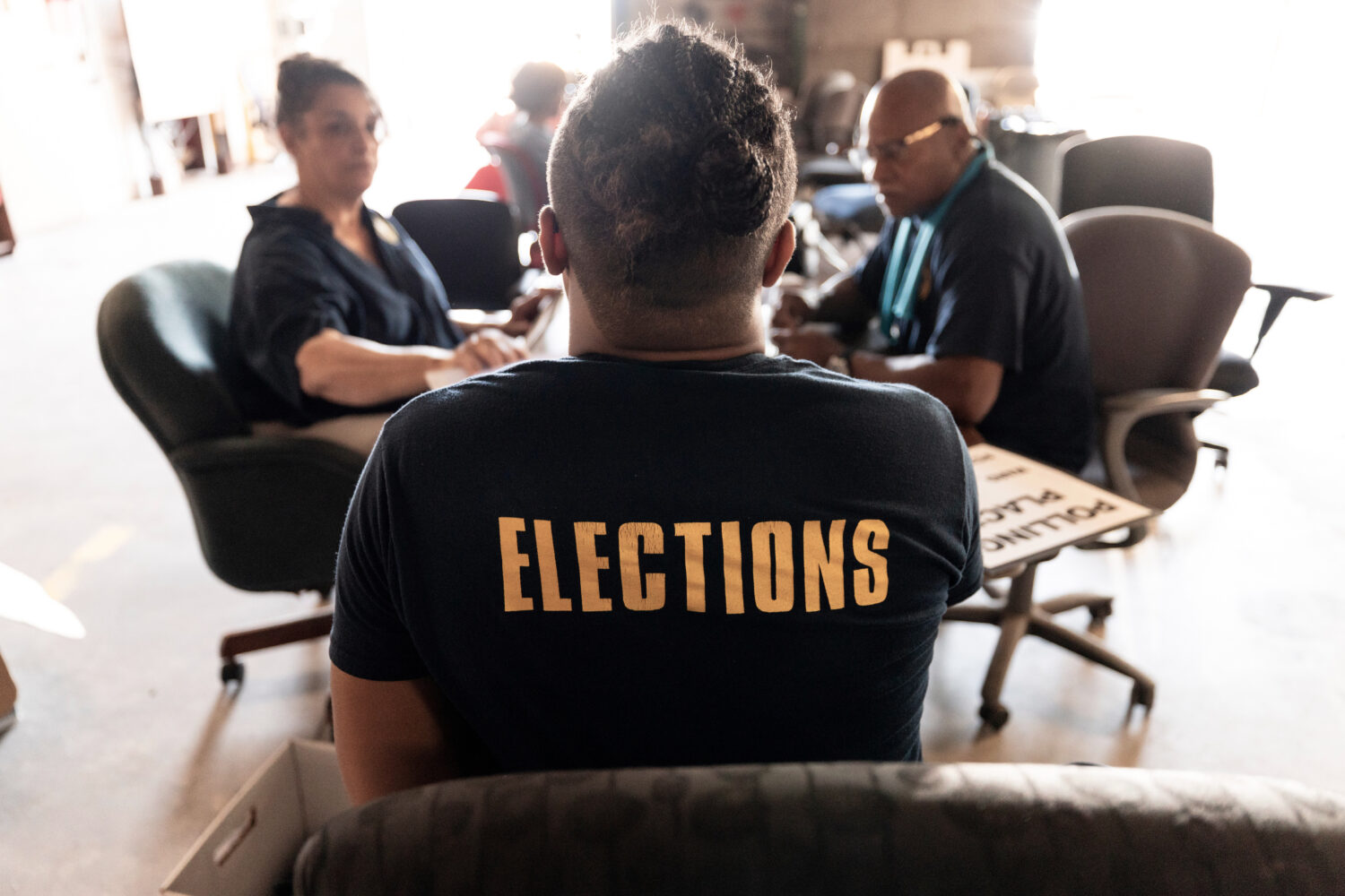 State election staff get voting machines ready on Thursday, May 14, 2026 for Saturday's election in...