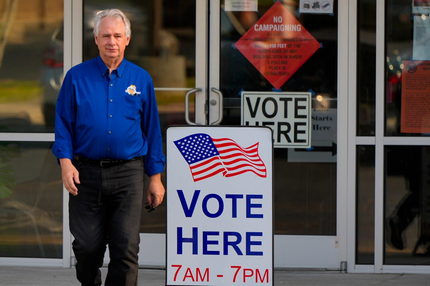 Richard Cullom leaves a voting center after voting, Tuesday, May 19, 2026, in Marietta, Ga. (AP Pho...