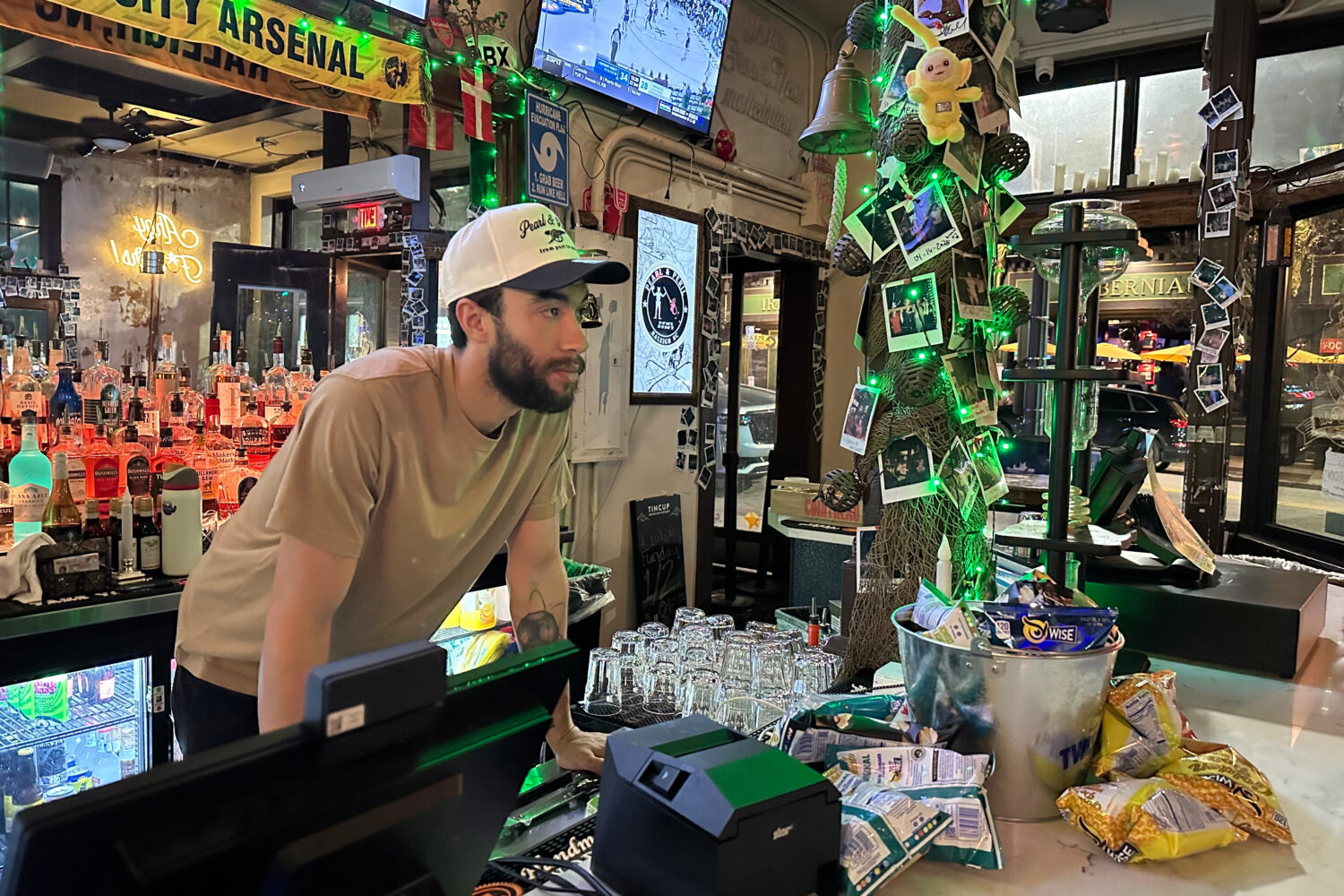 Evan Duke, a 30-year-old bartender who lives in Raleigh, N.C., works at the Pearl & Peril, March 10...