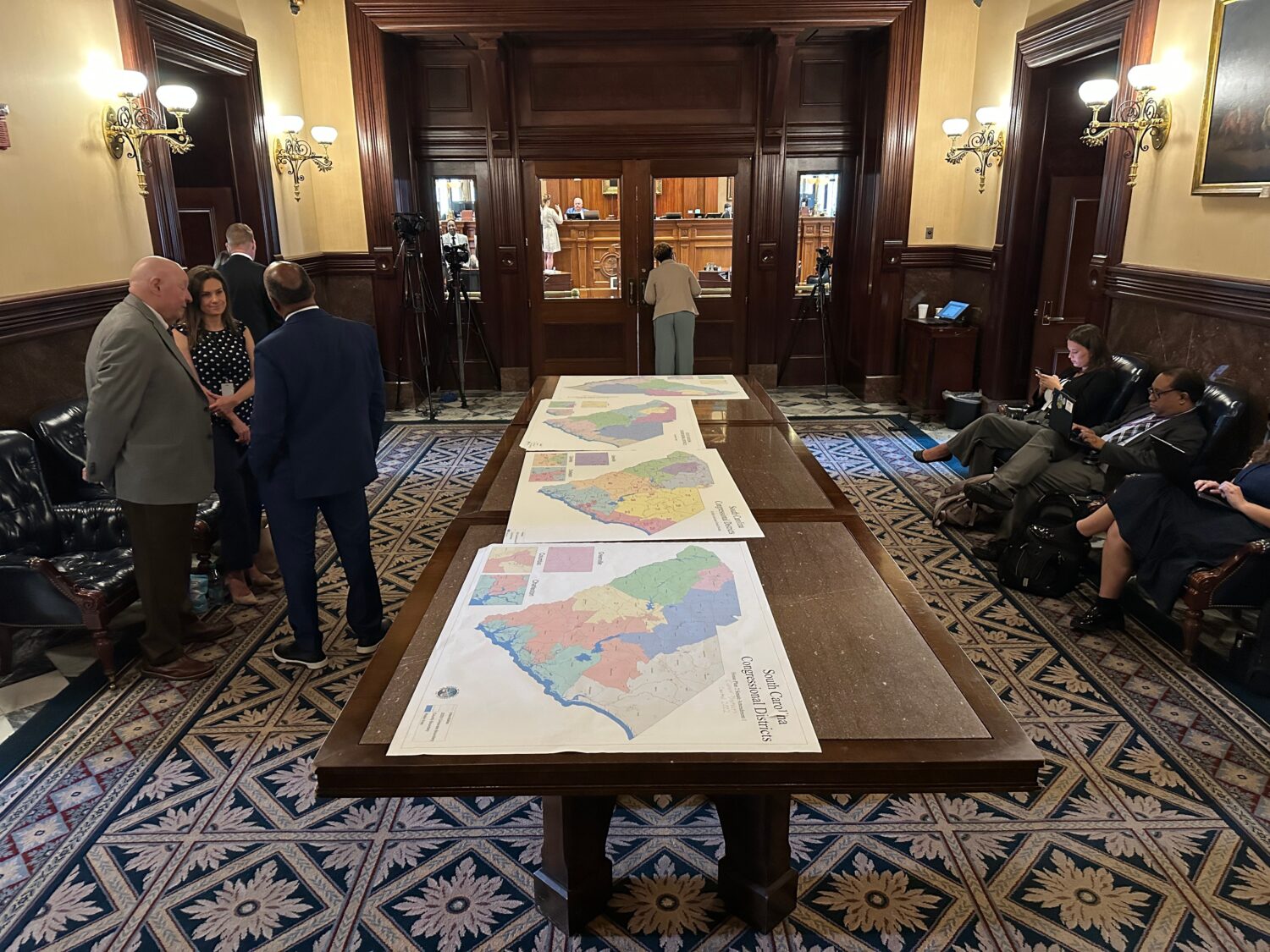 Maps for new congressional districts in South Carolina are shown in the South Carolina Senate antec...