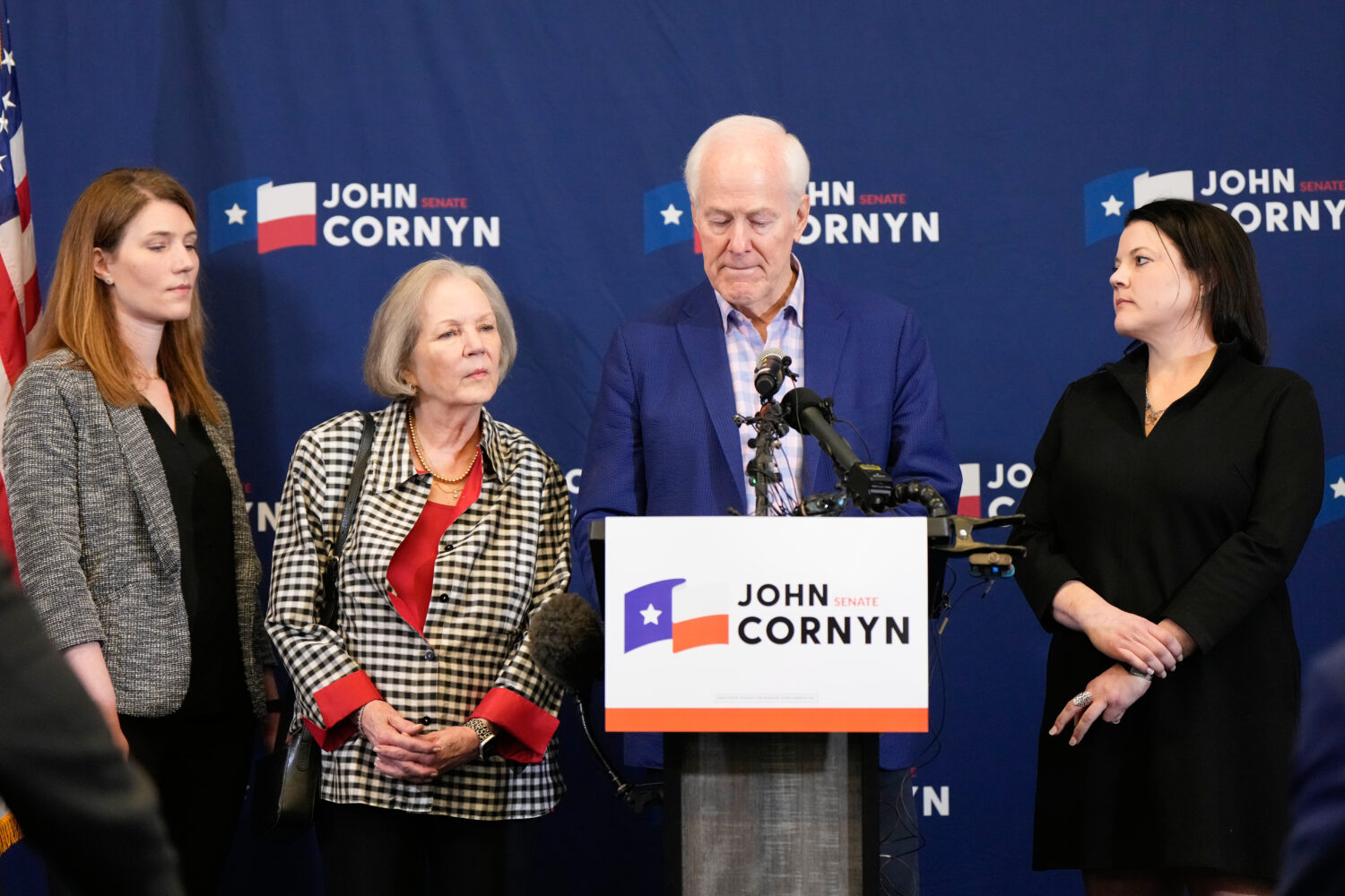 Sen. John Cornyn, R-Texas, center right, speaks alongside, from left, daughter Danley Cornyn, wife ...