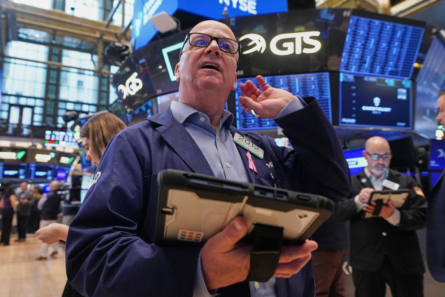 Trader Patrick Casey works on the floor of the New York Stock Exchange, Wednesday, May 13, 2026. (A...