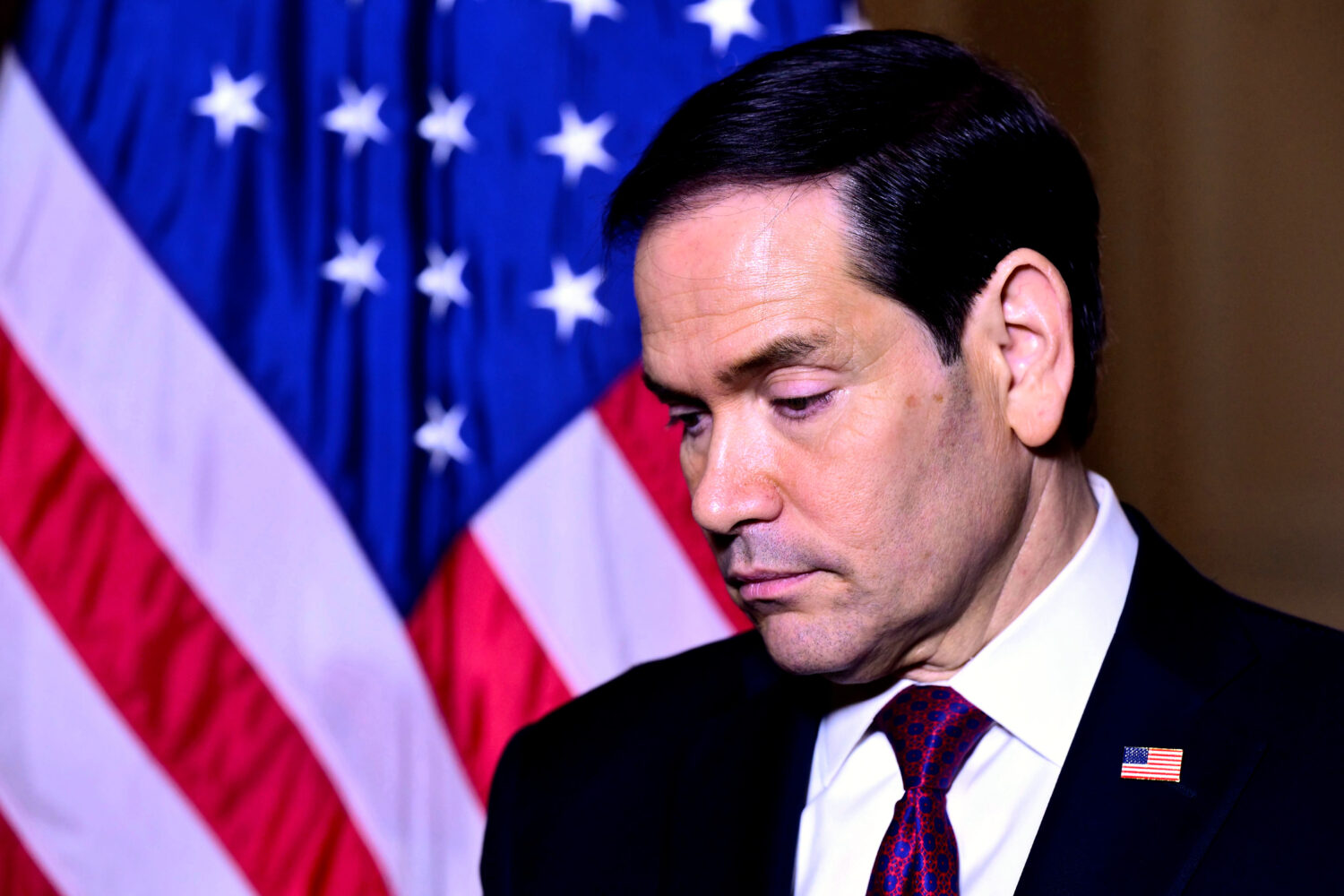 US Secretary of State Marco Rubio attends at a press conference at the US Embassy in Rome, Friday, ...