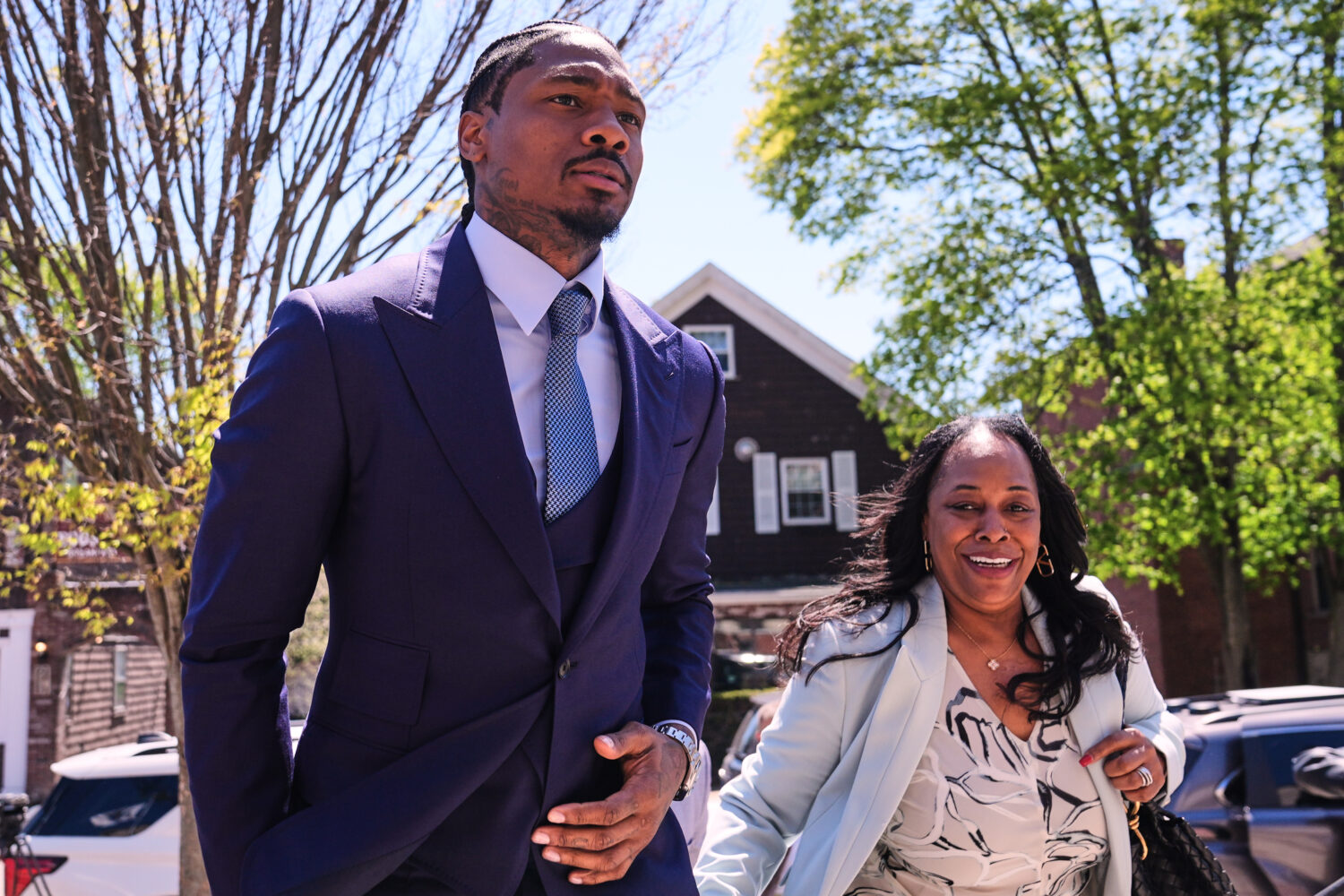 Former New England Patriots wide receiver Stefon Diggs returns to Norfolk County District Court, Mo...