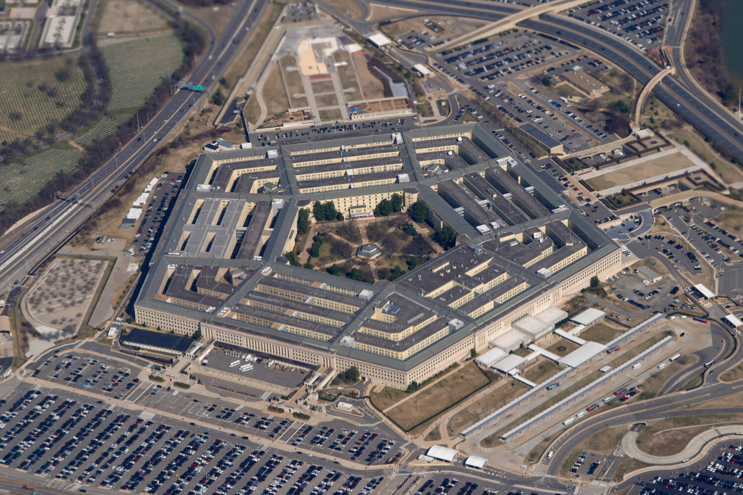 FILE - The Pentagon is seen from Air Force One as it flies over Washington on March 2, 2022. (AP Ph...