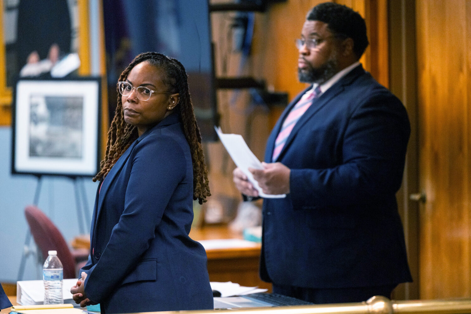 Ebony Parker looks on during jury selection for her trial on felony child neglect charges at the Ne...