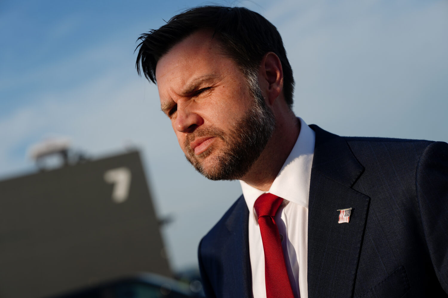 U.S. Vice President JD Vance before boarding Air Force Two at Emmen Military Air Base, Emmen, Switz...