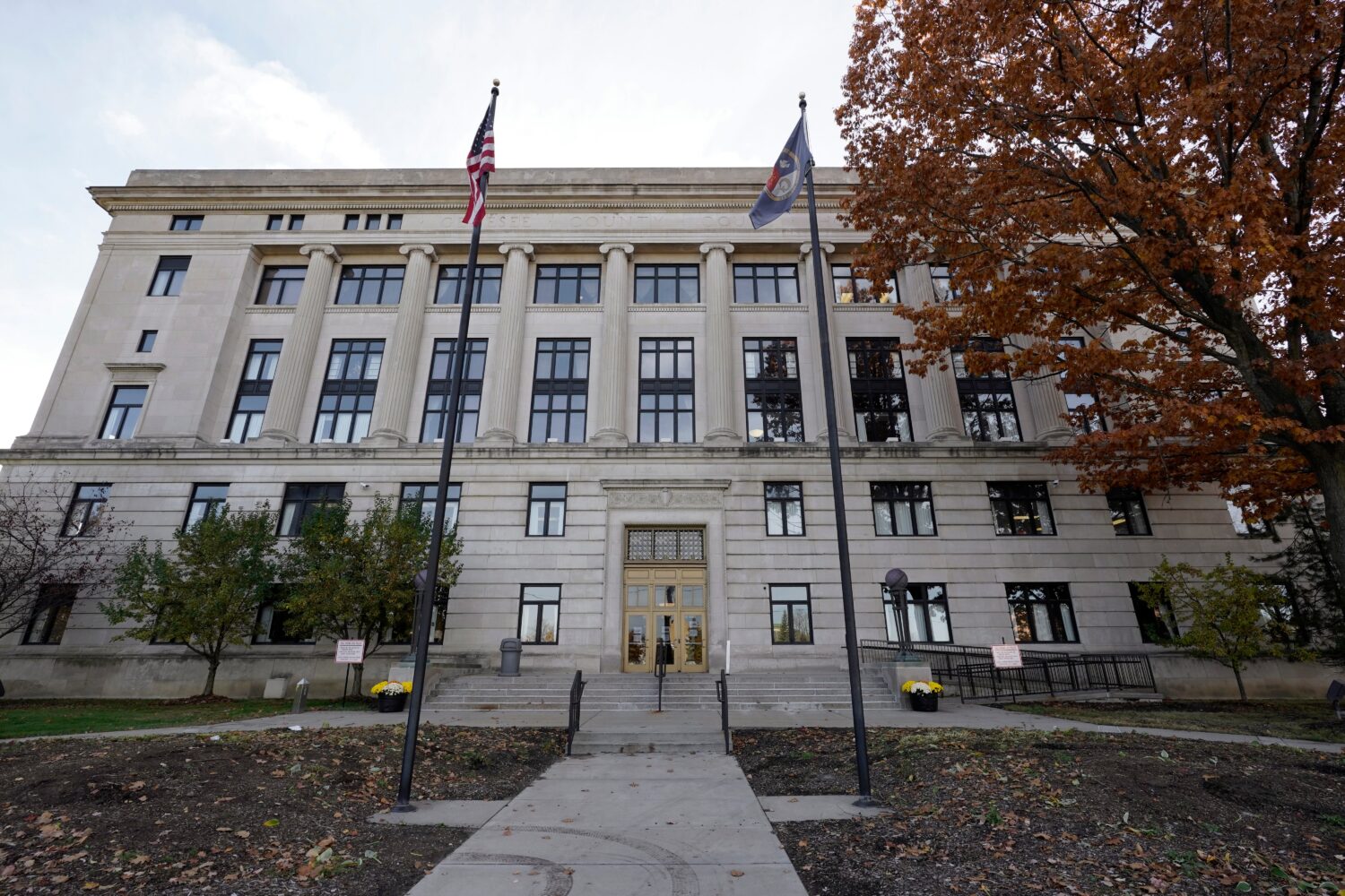 FILE - The Genesee County Courthouse is shown in Flint, Mich., Wednesday, Oct. 28, 2020. (AP Photo/...