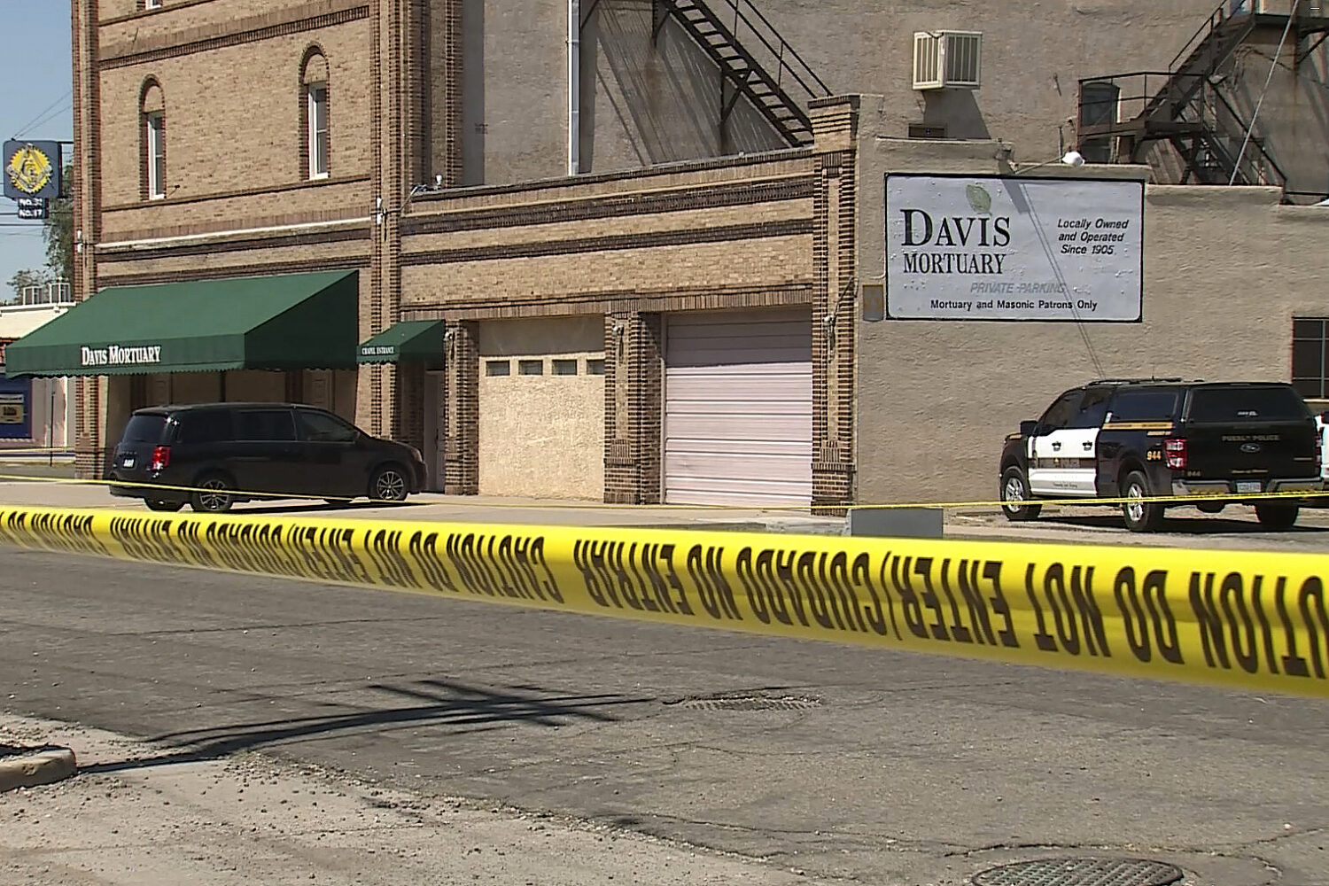 FILE - This image from video provided by KRDO13 shows Davis Mortuary in Pueblo, Colo., Aug. 21, 202...