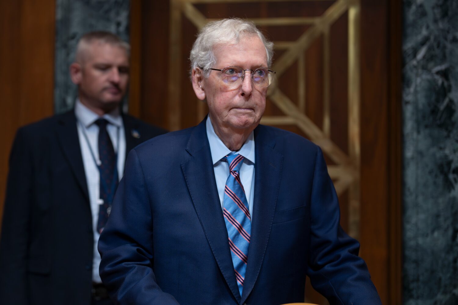 Sen. Mitch McConnell, R-Ky., chair of the Senate Defense Appropriations Subcommittee, arrives for a...