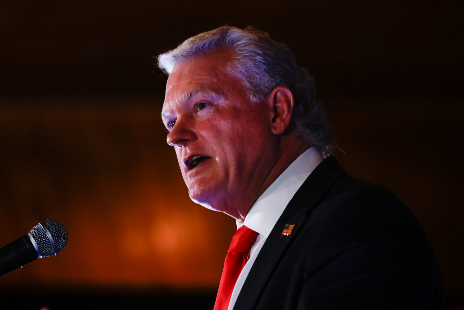 U.S. Rep. Mike Collins, R-Ga., speaks at his primary election watch party in Jackson, Ga. on Tuesda...