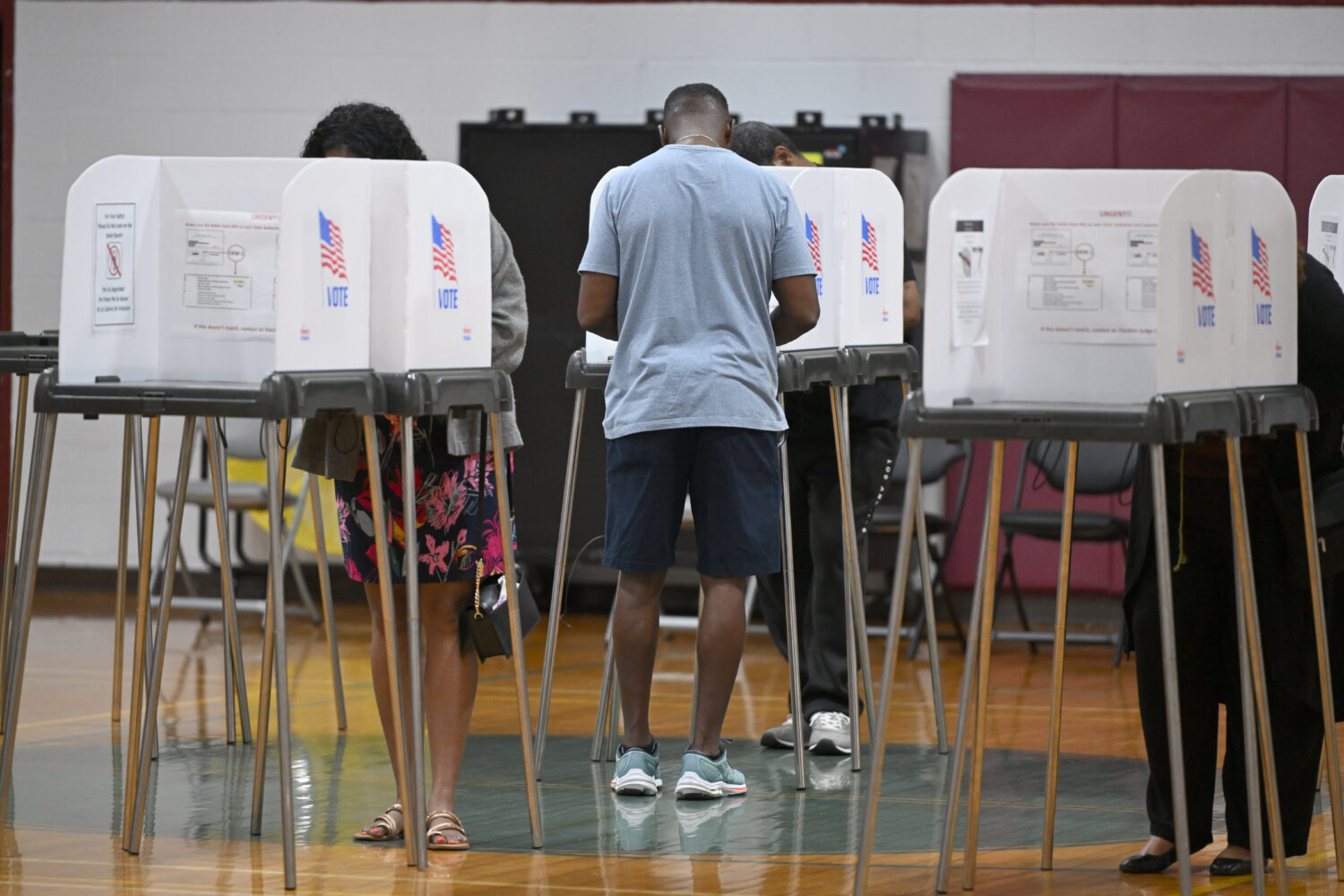 People cast their votes at the Upper Marlboro Community Center Tuesday,, June 23, 2026, in Upper Ma...