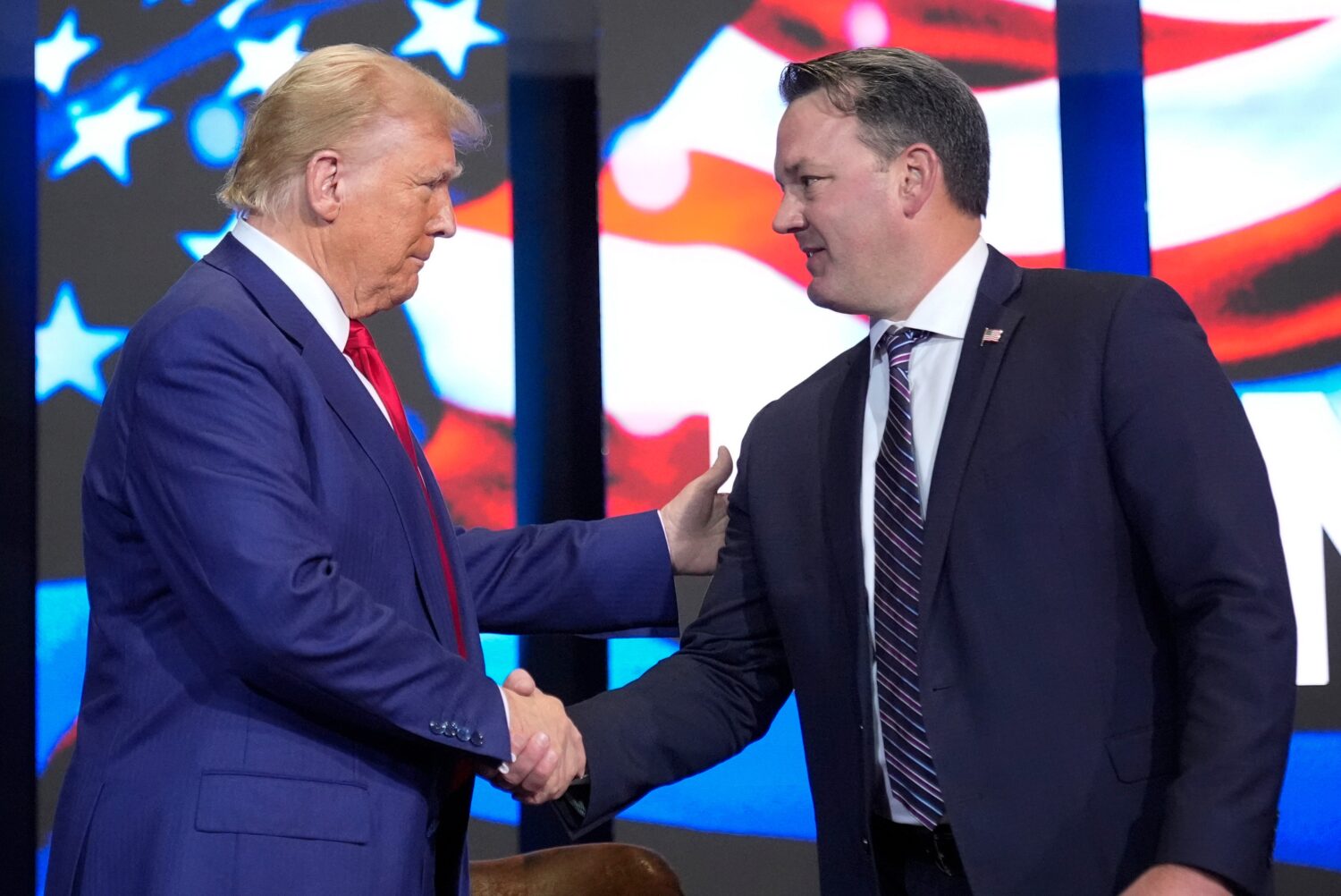 FILE - Republican presidential nominee former President Donald Trump arrives for a faith town hall ...