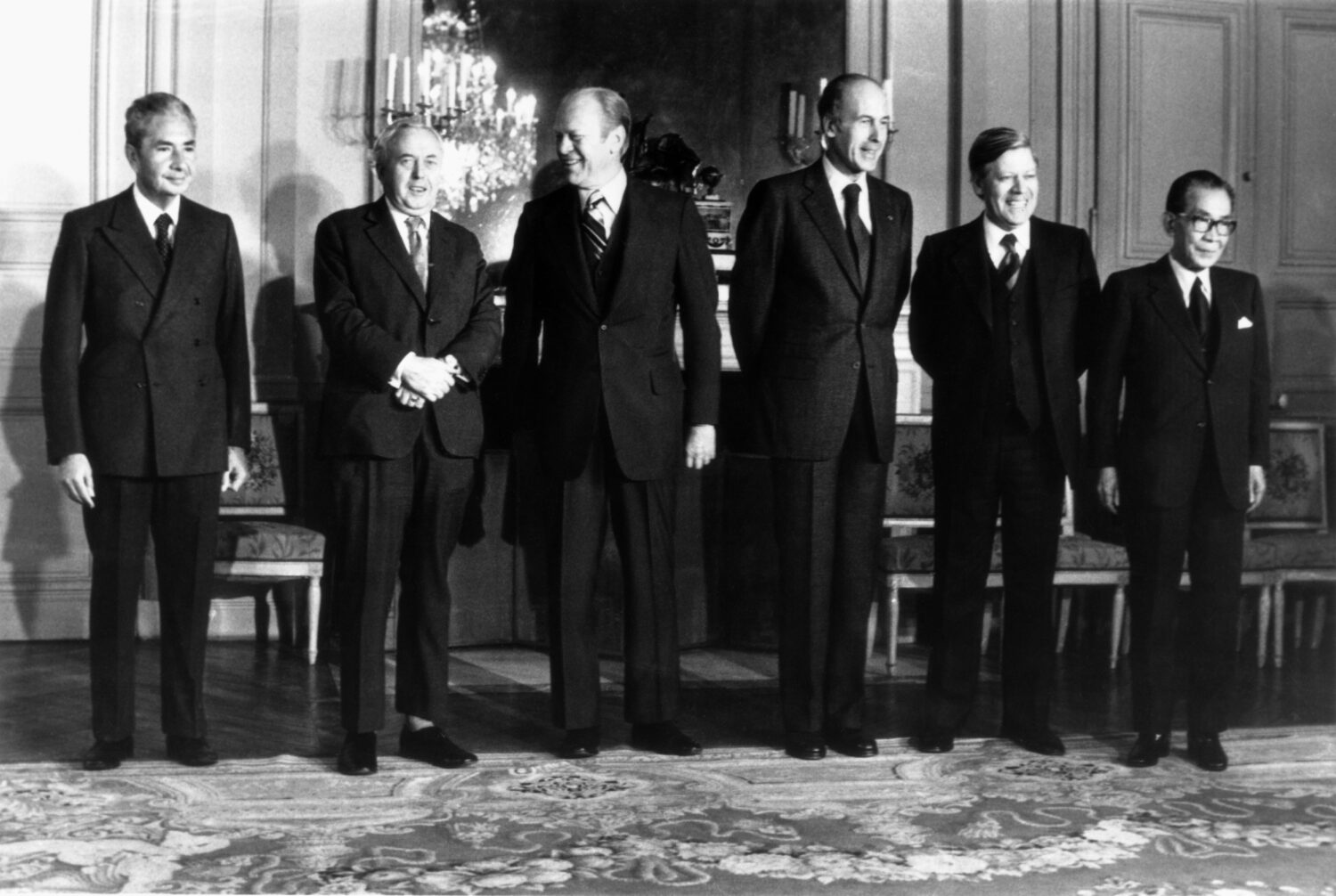 FILE - From left: Premier Aldo Moro of Italy, Premier Harold Wilson of the Great Britain, President...