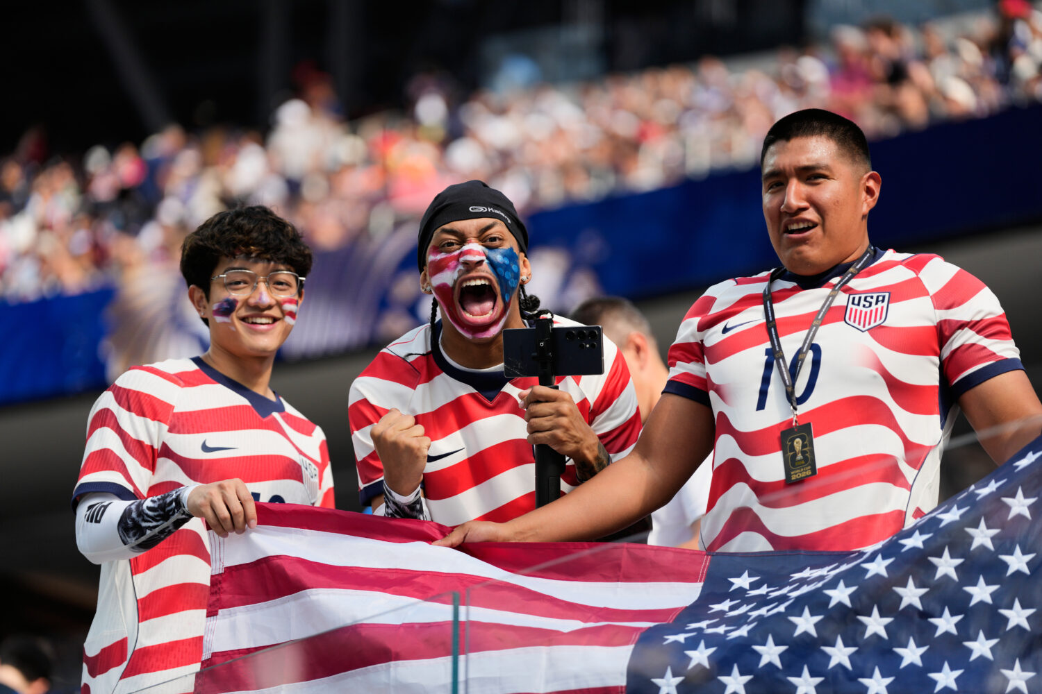 United States fans cheer prior to the World Cup Group D soccer match between the United States and ...