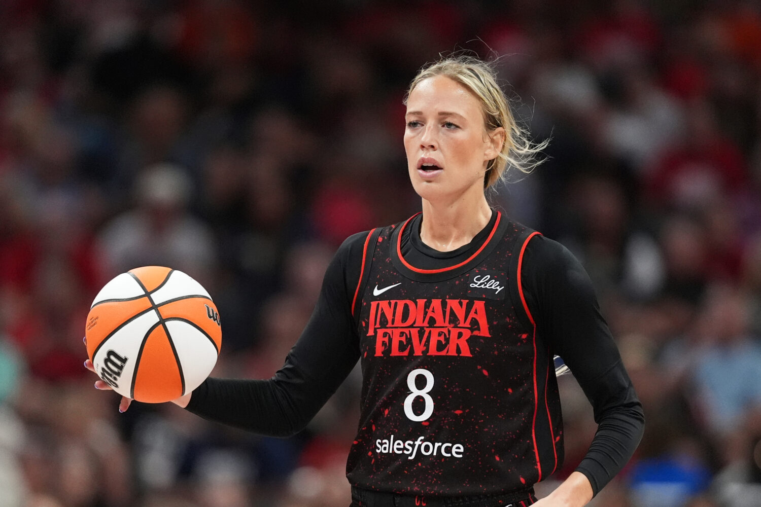FILE - Indiana Fever guard Sophie Cunningham (8) plays against the Dallas Wings in the second half ...