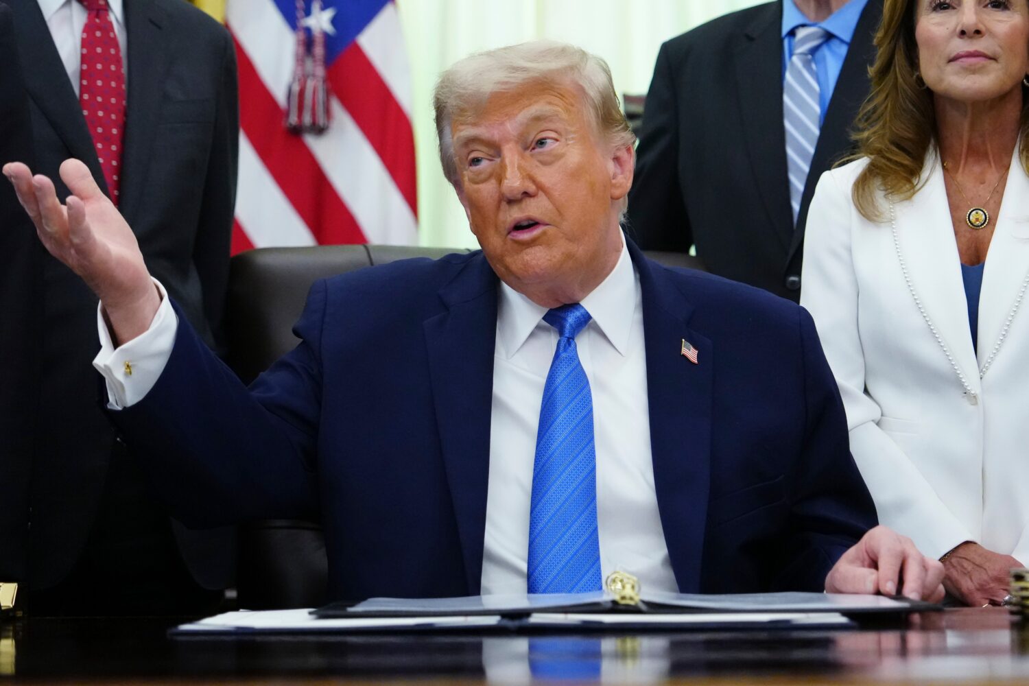 President Donald Trump speaks in the Oval Office of the White House, Wednesday, June 10, 2026, in W...