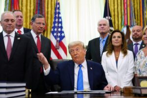 Trump accuses Democrats of hypocrisy on Platner, despite questions about his own conduct