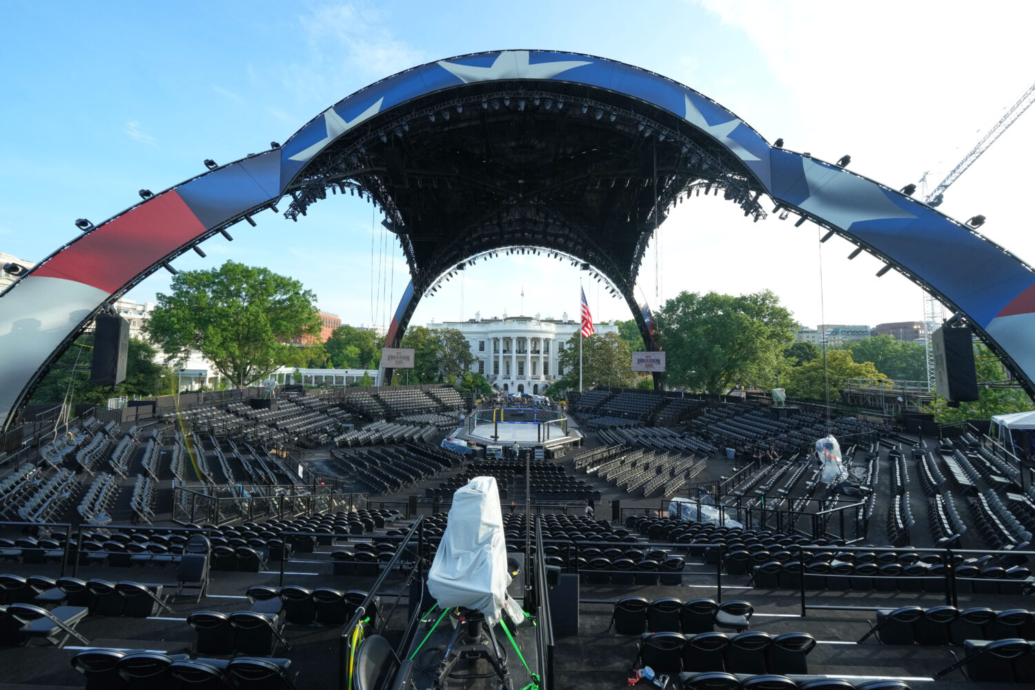 The arena for the UFC Freedom 250 fights on the South Lawn of the White House is photographed Thurs...