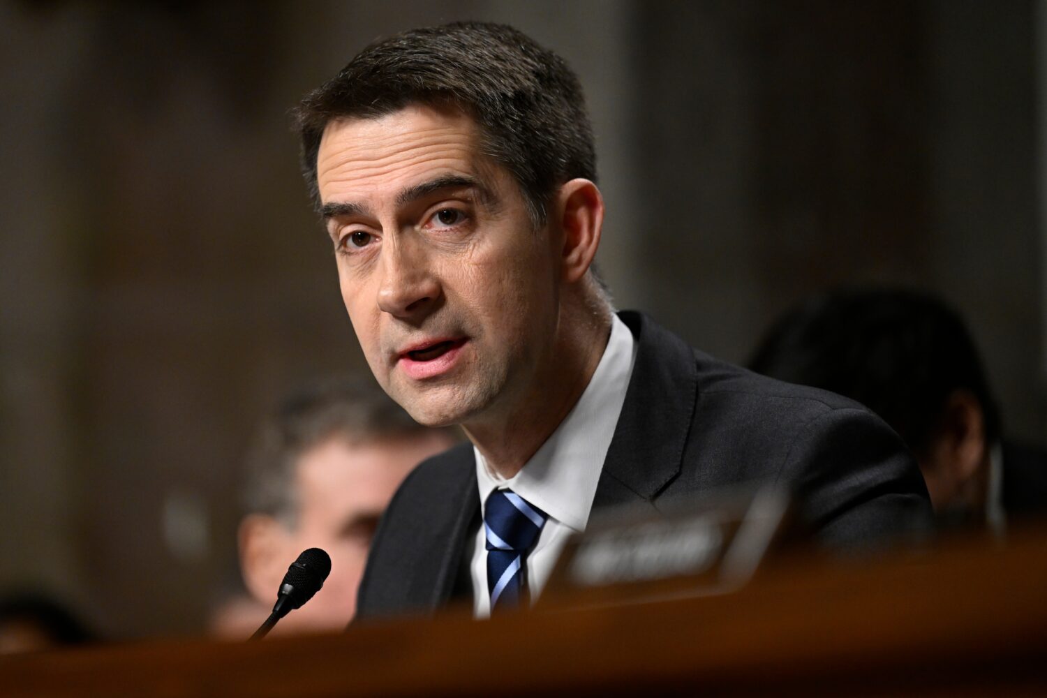 FILE - Chairman of the Senate Intelligence Committee Sen. Tom Cotton, R-Ark., speaks during a Senat...