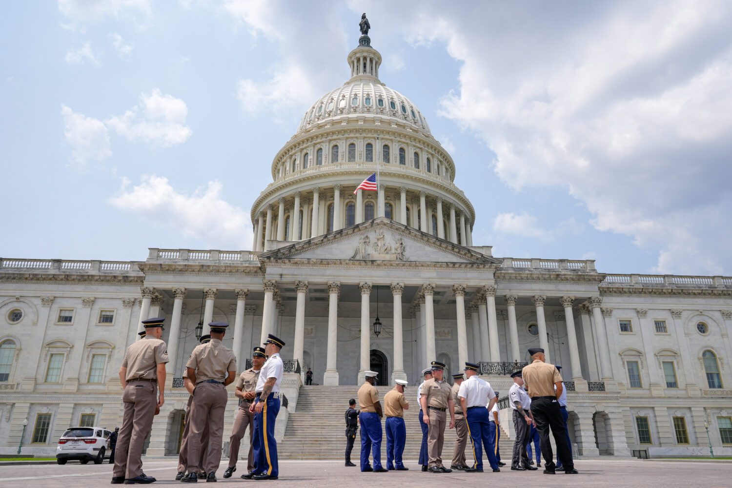 Members of the military stand outside of the U.S Capitol to practice for Sen. Lindsey Graham, R-S.C...